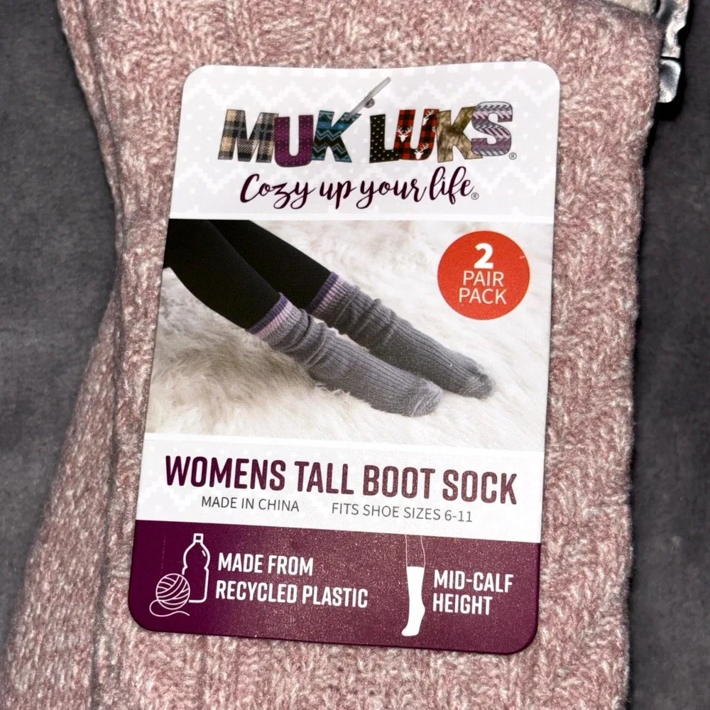 Muk Luks Cozy Up Your Mid Calf Tall Boot Socks Women OS(6-11) Vanila 2 Pair Pack